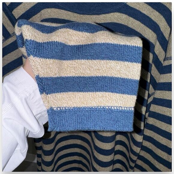 80s Geoffrey Beene Blue & Tan Made in USA Crewneck Sweater L - Picture 3 of 5